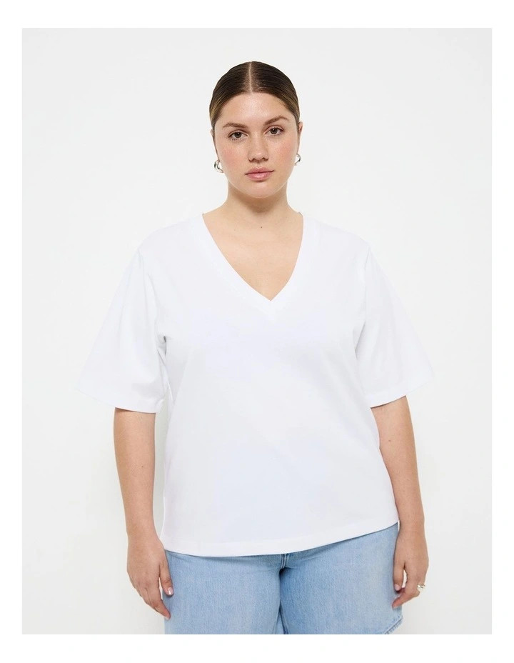 Cotton V Neck T-shirt in White | Myer