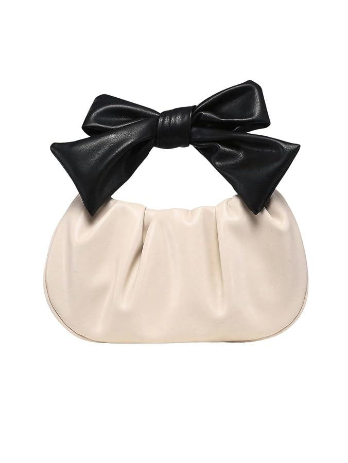 Verdusa Women's Ruched Hobo Handbag Cute Bow Clutch Purse Small Leather Top Handle Bags | Amazon (US)