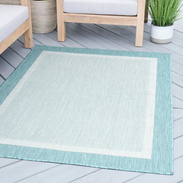Deerfield Flatweave Aqua Indoor / Outdoor Area Rug | Wayfair North America