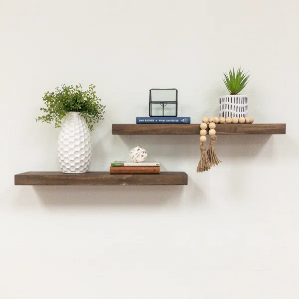 Evonne 2 Piece Pine Solid Wood Floating Shelf (Set of 2) | Wayfair North America