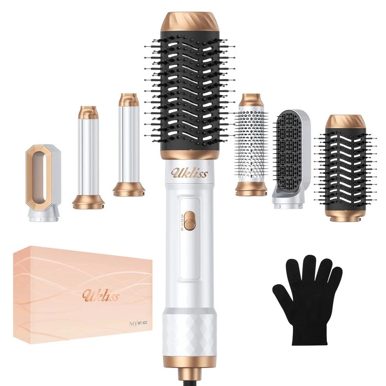UKLISS 6-In-1 Hot Air Brush Set With 3 Temperature Settings (50℃/78℃/105℃) - Multifunctional Hair Dryer Straightener Curler, Time-Saving, Portable For Travel, Ideal Christmas Gift To Create Stylish Hairstyles | SHEIN