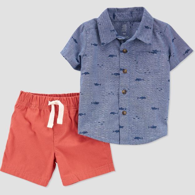 Baby Boys' Chambray Shark Top & Shorts Set - Just One You® made by carter's Blue/Orange | Target