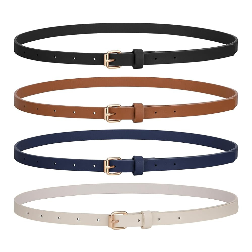 JASGOOD 4 Pack Skinny Women Leather Belt for Dresses Thin Waist Belt for Jeans Pants with Gold Bu... | Amazon (US)