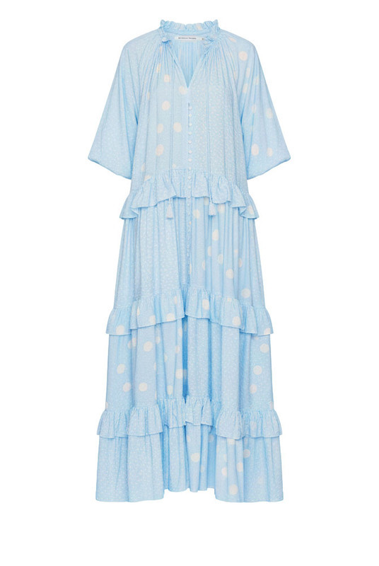 Dott Ruffle Neck Maxi in Light Blue | Bohemian Traders