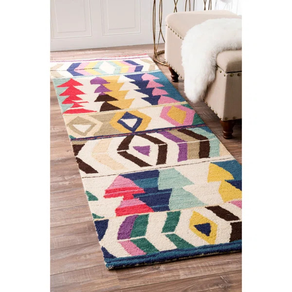 Leiarna Geometric Wool Runner Rug for Living Room Bedroom Dining Room Entryway Hallway Kitchen, M... | Wayfair North America