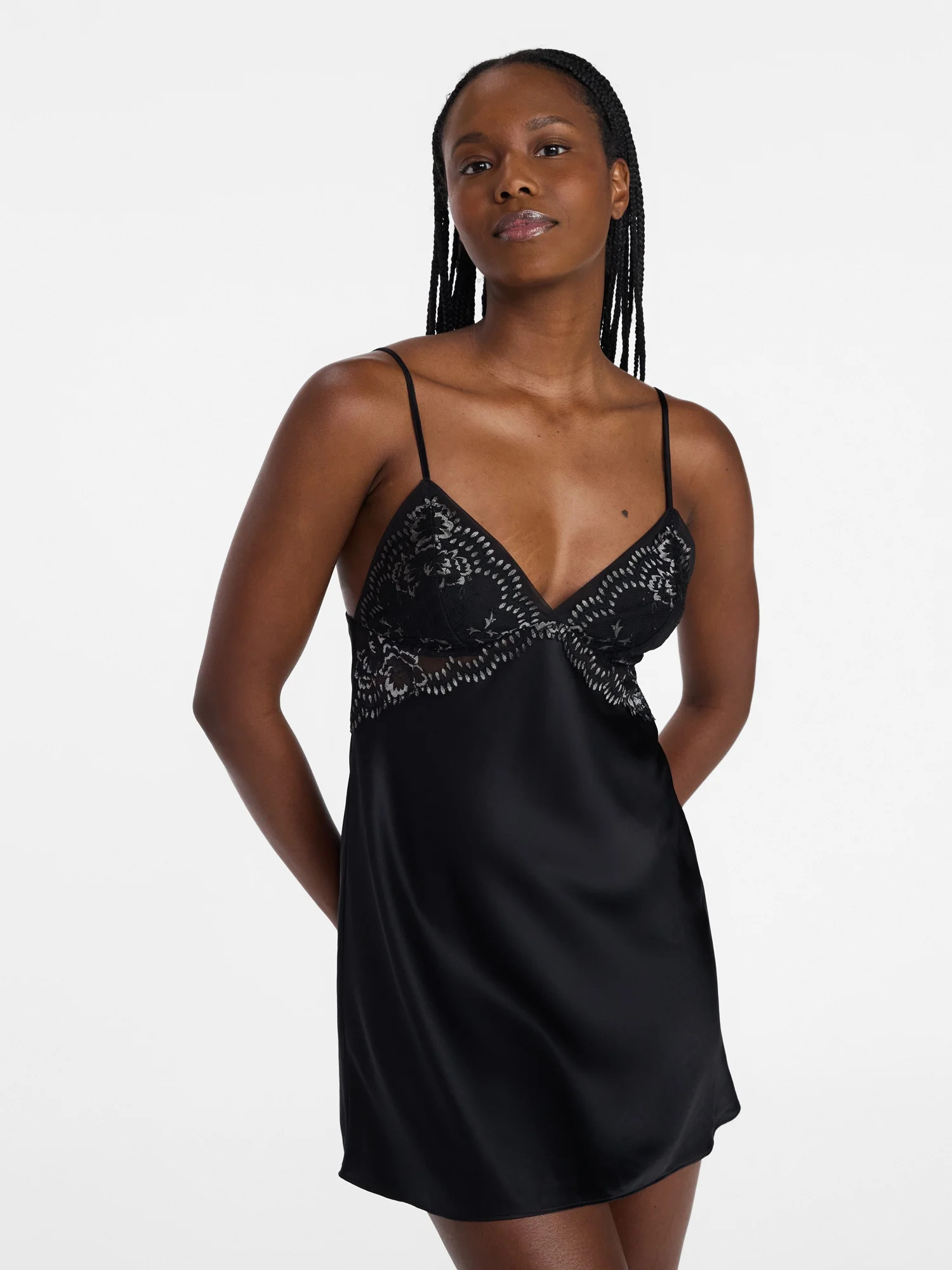 Joyspun Women’s Lace Trim Satin Chemise, Sizes S-3X | Walmart (US)