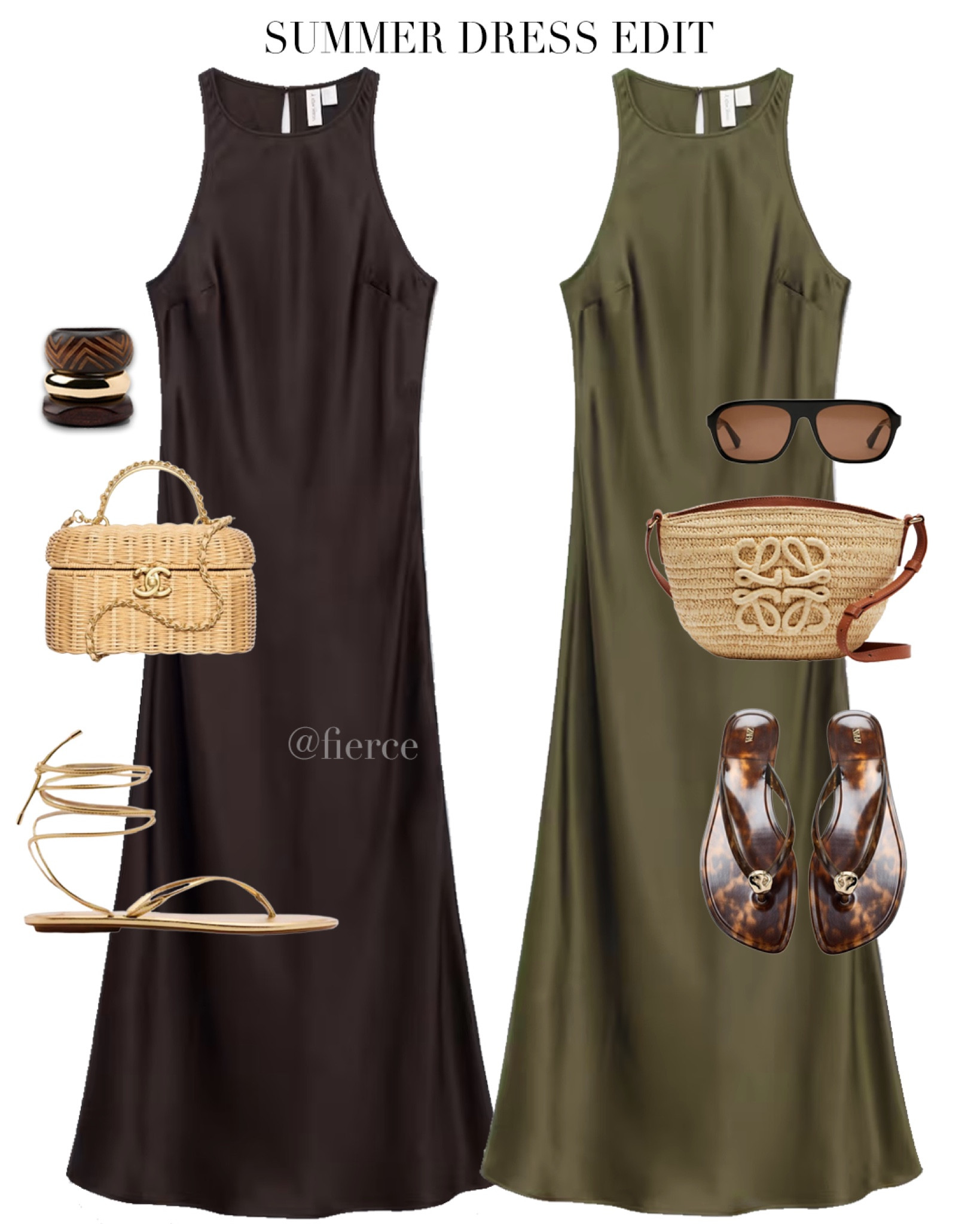 Maxi satin dress chocolate brown dress khaki green dress raffia mini bag thong jelly sandals gold tie up sandals resort wear date night summer evening outfit 

#LTKdresses #LTKuk #LTKsummer