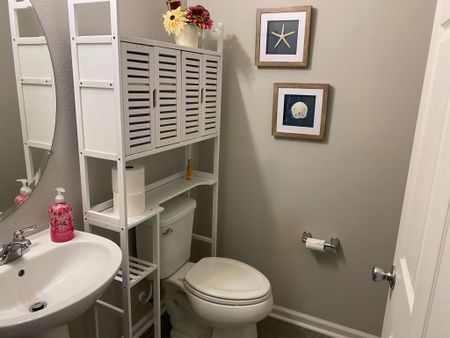 Making some changes to my beach theme half bathroom 🚽 
💓 love the shutters on this storage rack 

#LTKfindsunder100 #LTKhome