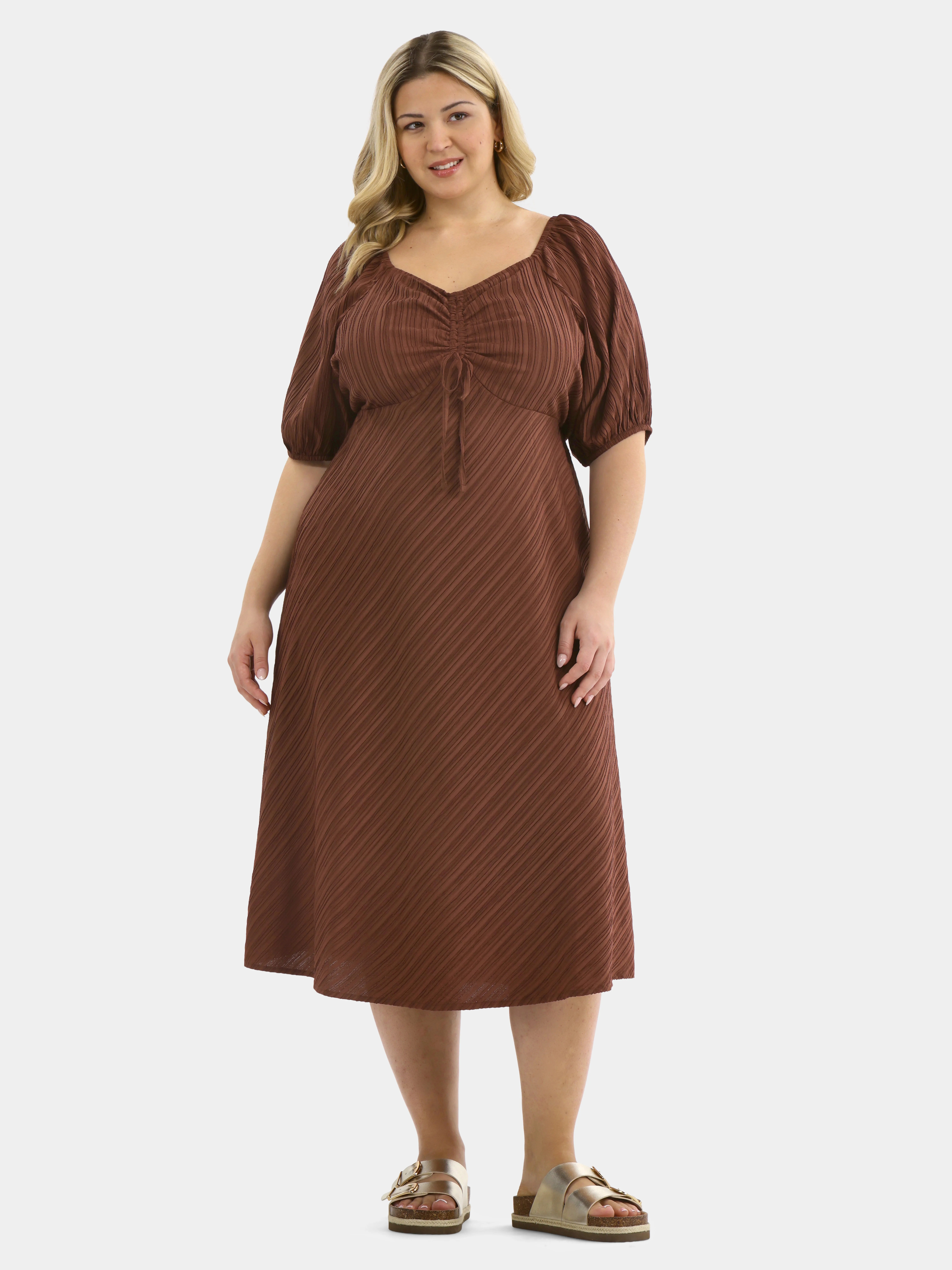Terra & Sky Women's Plus Ruched Front Midi Dress, Sizes 0X-5X | Walmart (US)