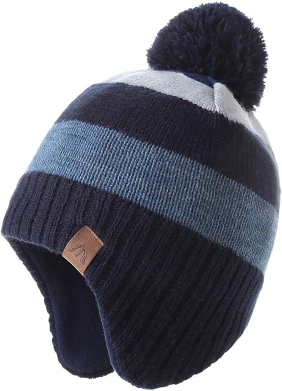 AHAHA Boys Winter Hat Baby Beanies with Earflap Upgrade Fleece-Lined Skiing Toddler Hat | Amazon (US)