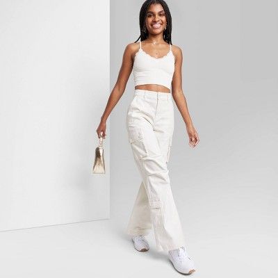 Women's High-Rise Cargo Utility Pants - Wild Fable™ Off-White XL | Target
