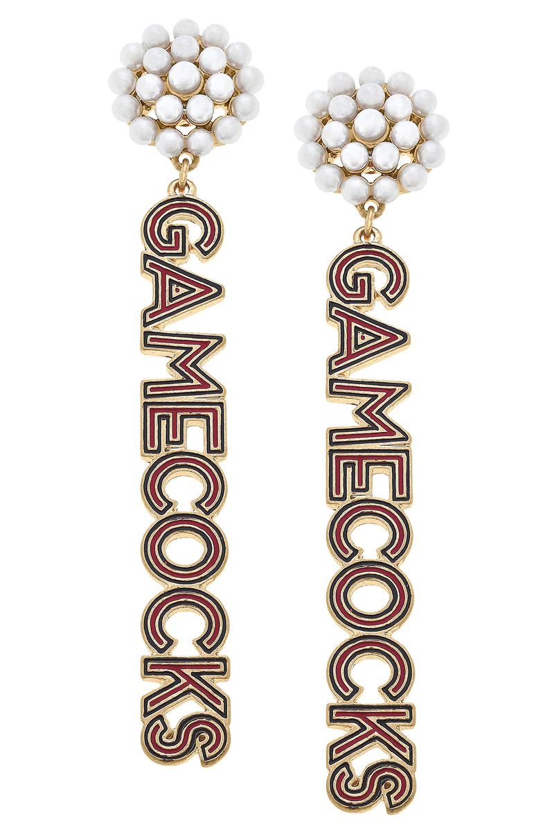 South Carolina Gamecocks Pearl Cluster Outline Enamel Drop Earrings | CANVAS