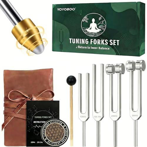 Tuning Forks for Healing Set – 128Hz, 136.1Hz, 256Hz, 384Hz Tuning Fork, Unweighted and Weighted Tuning Forks ＆ Activator for Meditation, Yoga and Chakra, Tuning Fork Medical | Amazon (US)