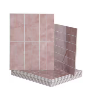 Pink 9 in. x 11.4 in. SPC&PVC Peel and Stick Backsplash, Heat and Water Resistant Glazed-Ceramic Finish Tiles (10-Pack) | The Home Depot