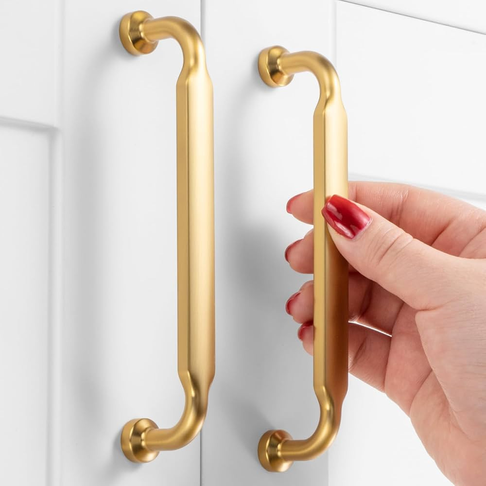 10 Pack, 5 Inch(128mm) Hole Centers, Brushed Gold Kitchen Cabinet Handles ZP2302 | Footed Cabinet... | Amazon (US)