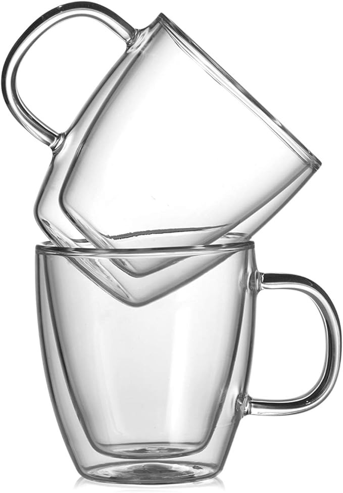 CnGlass Large Coffee Glass Mugs 11.8 oz,Insulated Espresso Mug with Handle,Double Wall Glasses Se... | Amazon (US)