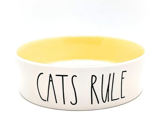 Rae Dunn by Magenta " Cats Rule Ceramic Cat Pet Bowl 4.5inches Cream/Bright Yellow Interior | Amazon (US)