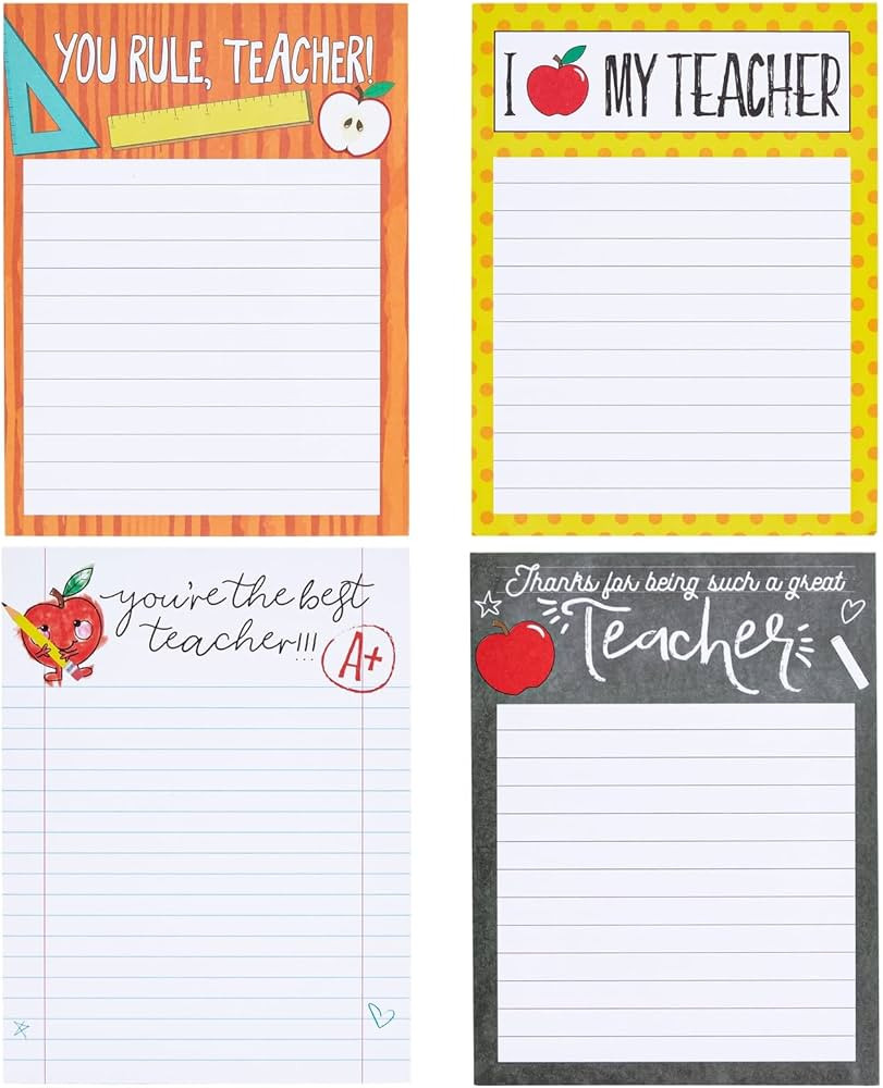 4-Pack Teacher Notepad Sets for Classroom Gifts, Professor Appreciation, School Supplies, 50 Shee... | Amazon (US)