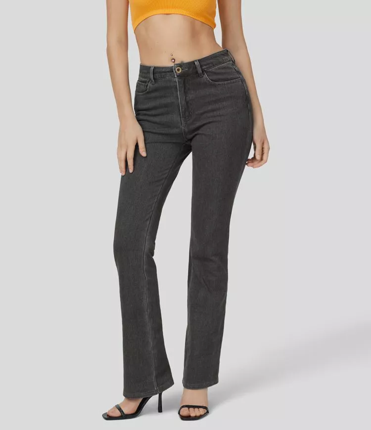 HalaraMagic™ High Waisted Button Back Pocket Stretchy Knit Casual Flare  Jeans