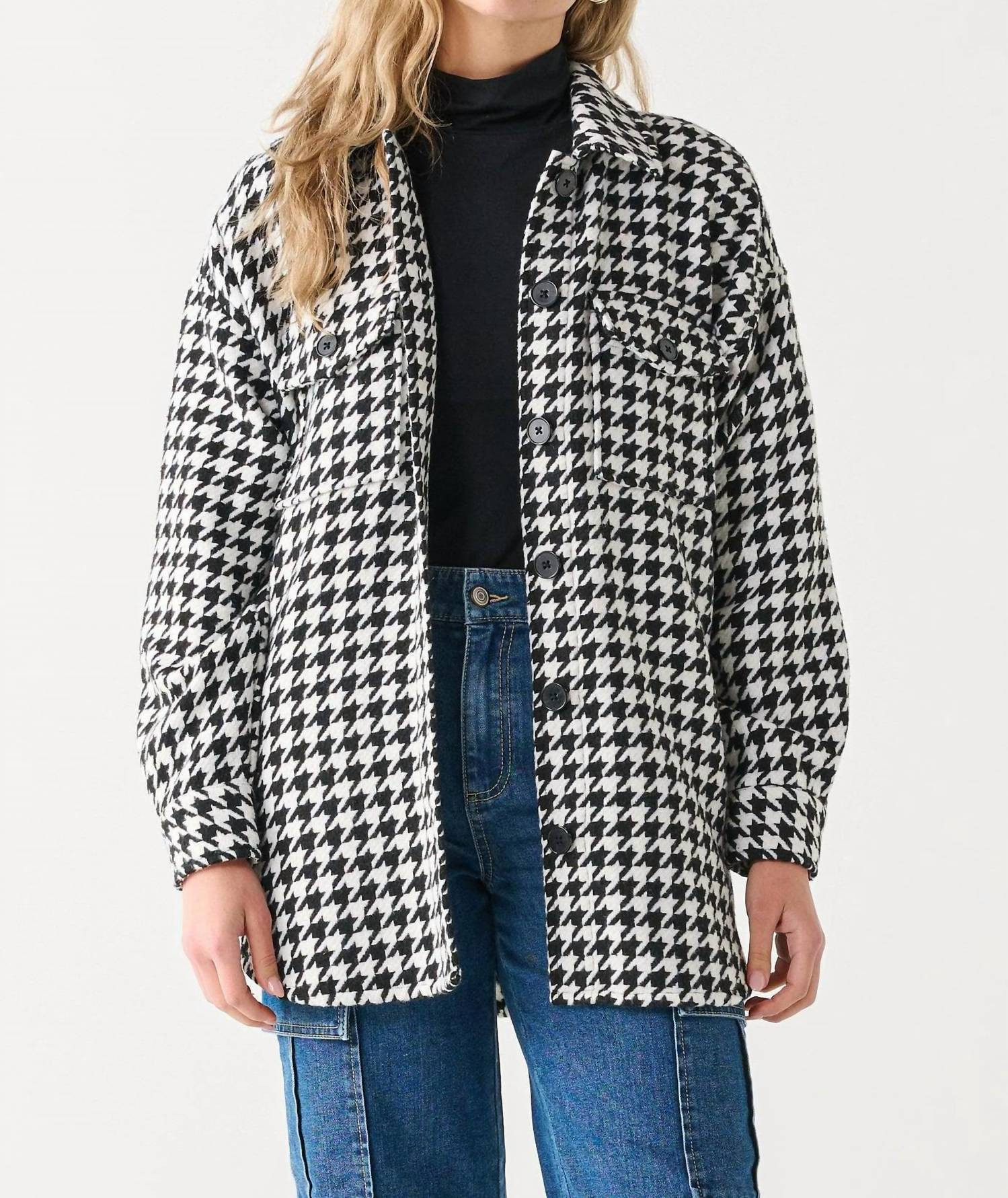 Houndstooth Button-Up Shacket In Black/white | Shop Simon