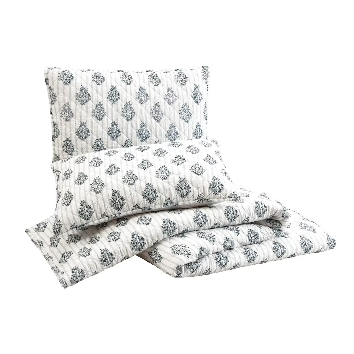 Modern Heirloom 3pc Block Print Quilt Set Blue | Target