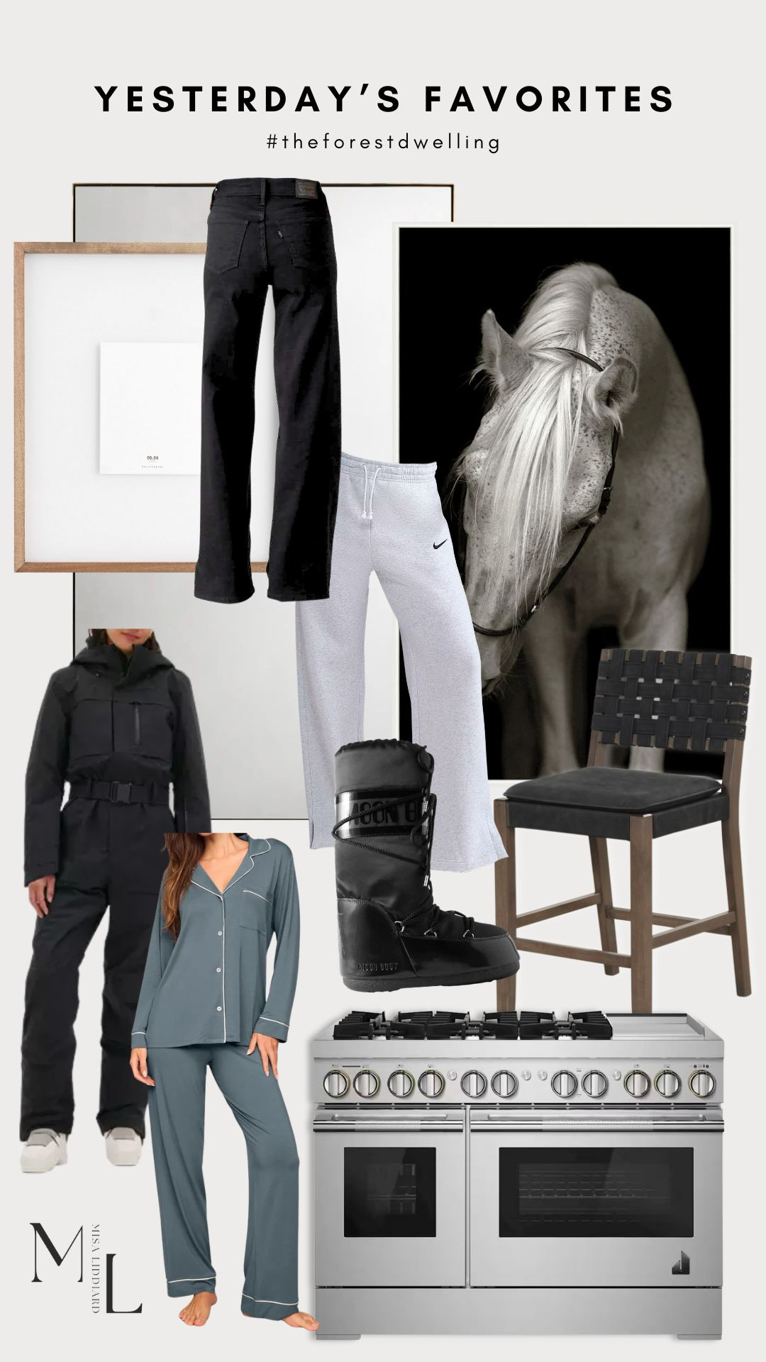 Yesterday’s favorites! These are all items that I own and love! My husband got these pajamas for me and I cannot get over how good they are. Lots of colors to choose from! Every bedroom needs a gorgeous full length mirror. This is the Lira Grand in a brass finish. The best ski suit! The Murphy one piece is so flattering and it keeps you cozy warm. These jeans! I’m shocked with them. They are true to size. So flattering! I styled the Pasha canvas print in my hallway and I am obsessed. Such a statement piece. Fave sweats! They are wide leg and high waisted. I have been wearing these non-stop and need more! The Moon Boots are everything. For size reference, I am a true 7.5. The 35-38 EU is what I ended up with. I originally ordered the next size up and they were way too big and had to return them. Love the woven back on the Cohen counter stools! Stainless steel JennAir range with dual stacked burners. It has a griddle feature that is chrome infused for easy clean up! The floating wood picture frames are one of my top selling items week after week. They are timeless and look so good with any style of decor.  

 #LTKHome