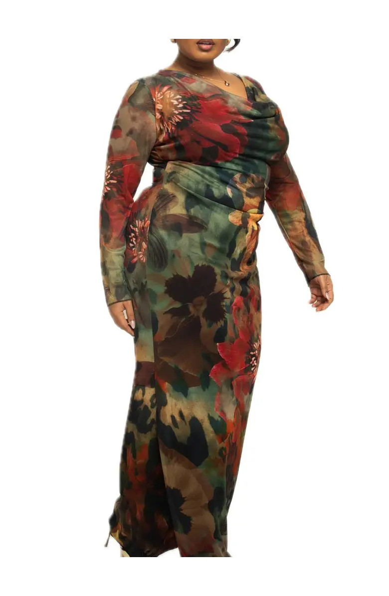 Plus Size Floral Print Mesh Maxi Dress | Nordstrom
