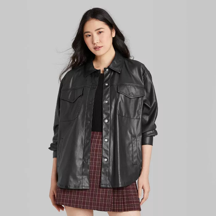 Women's Button-Front Faux Leather Shirt Jacket - Wild Fable™ | Target