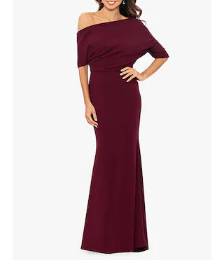 Scuba Crepe Asymmetric One Shoulder Short Sleeve Sheath Gown | Dillard's