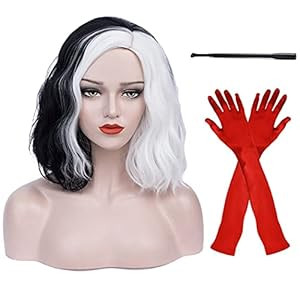 Amazon.com : Ruina Black and White Wigs for Cruella Deville Costume Women Short Curly Wavy Bob Ha... | Amazon (US)