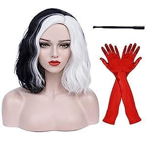 Amazon.com : Ruina Black and White Wigs for Women Short Curly Wavy Bob Hair Wig with Accessories ... | Amazon (US)