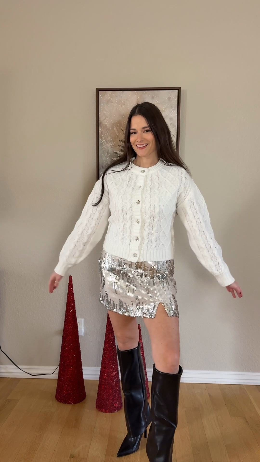 Christmas party outfit inspo day 1
Tis the season for all the sequin and sparkles 🌟
Loving this winter white cardigan and it pairs perfectly with this sequin mini skirt that is perfect for Christmas or New Years! 

#holidaypartyoutfit #christmasoutfits #walmartpartner 

#LTKFindsUnder50 #LTKootd #LTKHoliday