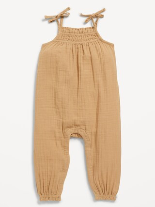 Sleeveless Tie-Knot Double-Weave Jumpsuit for Baby | Old Navy (US)
