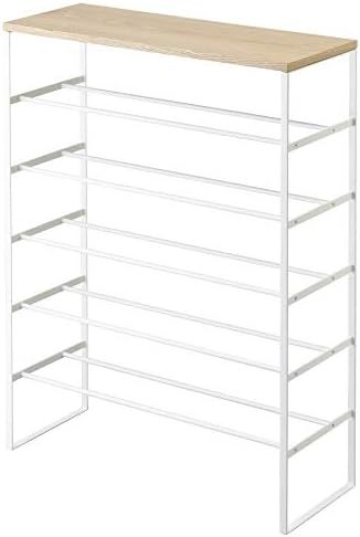 Yamazaki Home 6 Tier Wood Top Shoe Rack, One Size, White | Amazon (US)