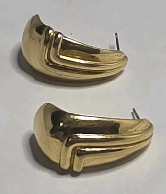 Vtg Designer MONET Yellow Gold Tone  Paved Design Hoop Pierced Earrings 1” | eBay US