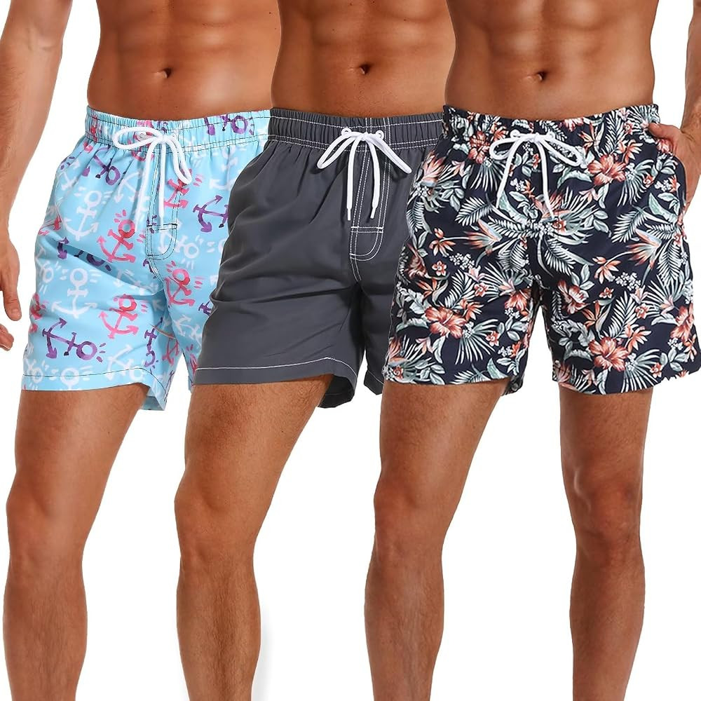 TELALEO 3/2 Pack Mens Swim Trunks Quick Dry Swimming Board Shorts with Mesh Lining 6" Inseam Beac... | Amazon (US)