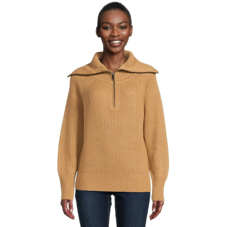 RD Style Women’s Quarter Zip Sweater with Extended Collar, Midweight, Sizes XS-3XL | Walmart (US)