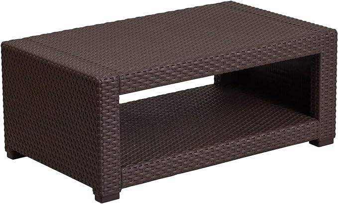 Flash Furniture Seneca Chocolate Brown Faux Rattan Coffee Table | Amazon (US)