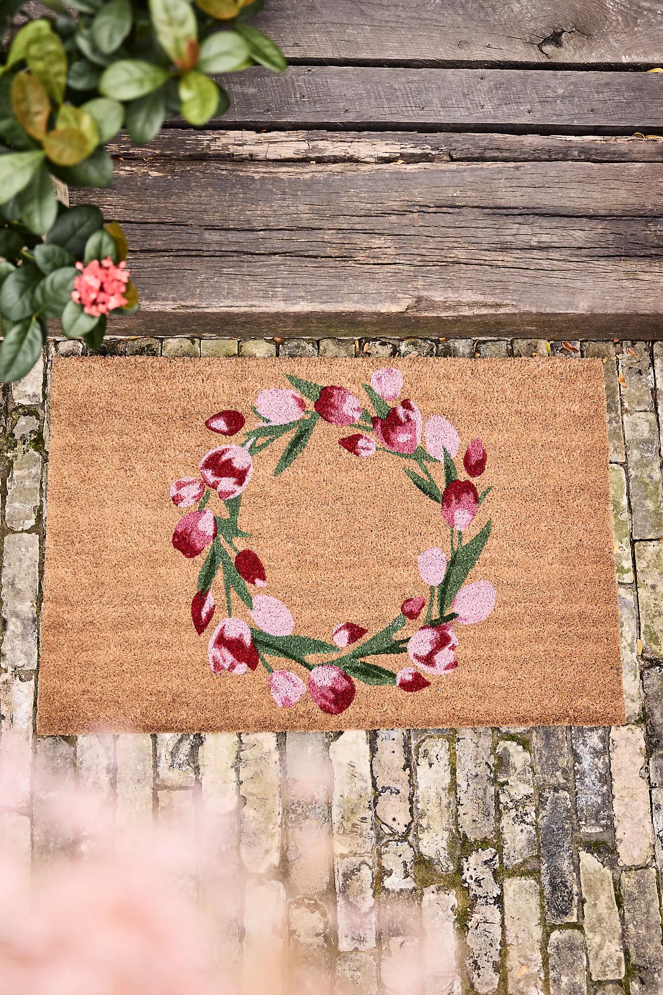 Tulip Wreath Coir Doormat | Anthropologie (US)