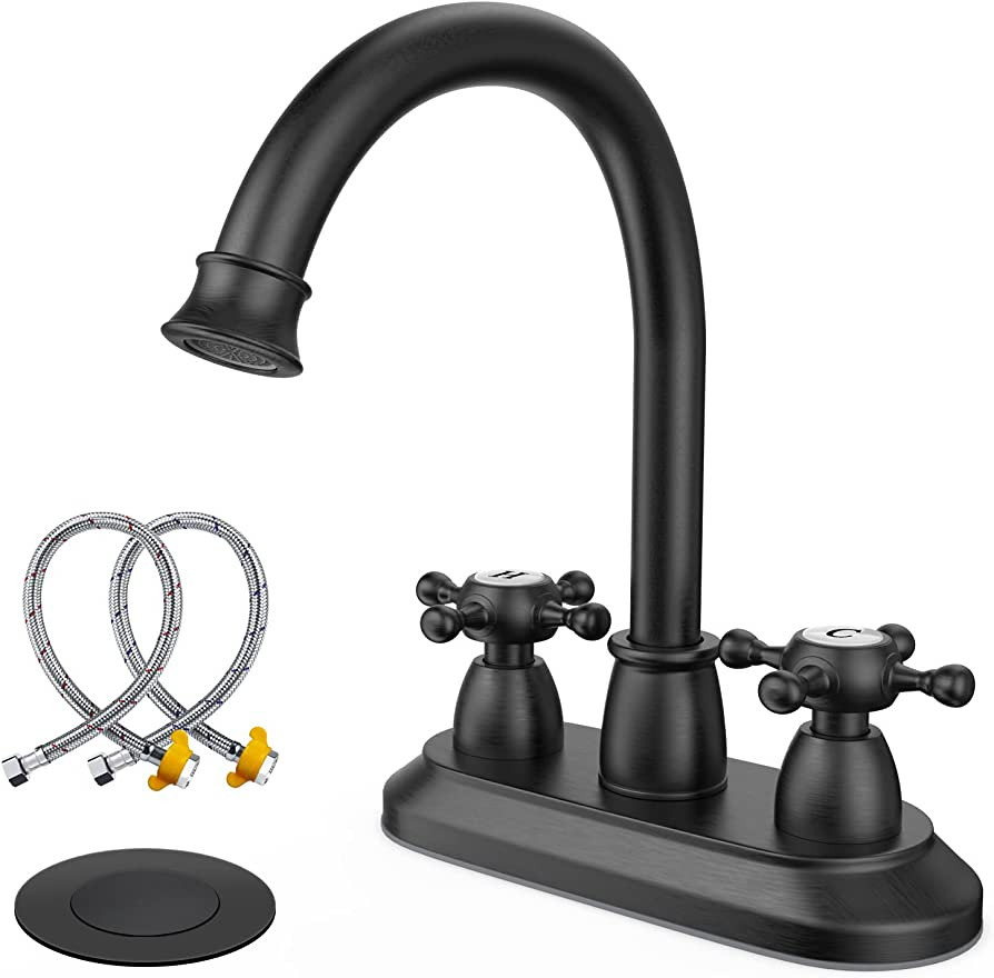 GOWIN 4 Inch Bathroom Faucets Matte Black, 2-Handle Centerset Faucet for Bathrooms with Include Wate | Amazon (US)