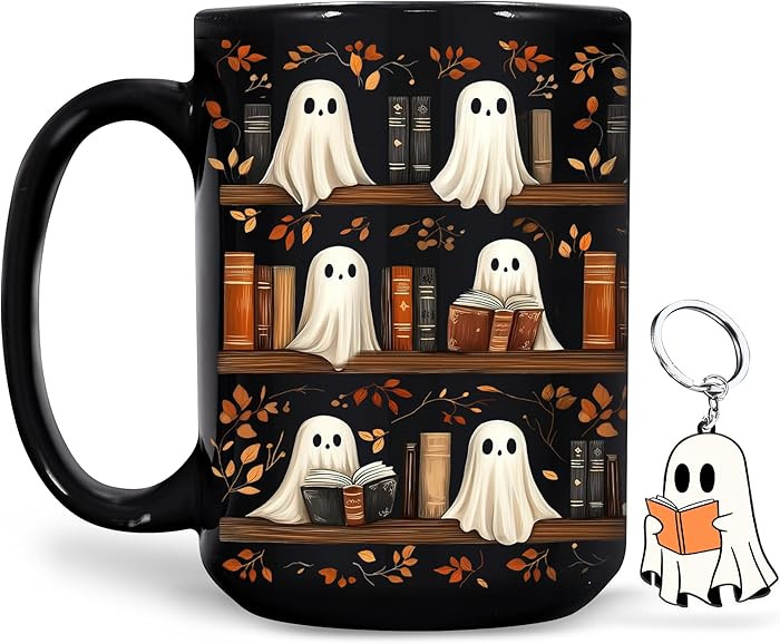 Hyturtle Cute Ghost Read Book Mug - Black Coffee Cup Ceramic Mug 15 Oz And Keychain - Book Gifts ... | Amazon (US)