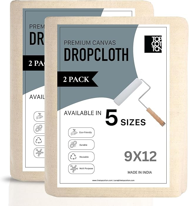 Top Cotton Canvas Drop Cloth 2Pcs, Reusable Paint Drop Cloth, 100% Recycled Cotton Canvas Tarp Co... | Amazon (US)