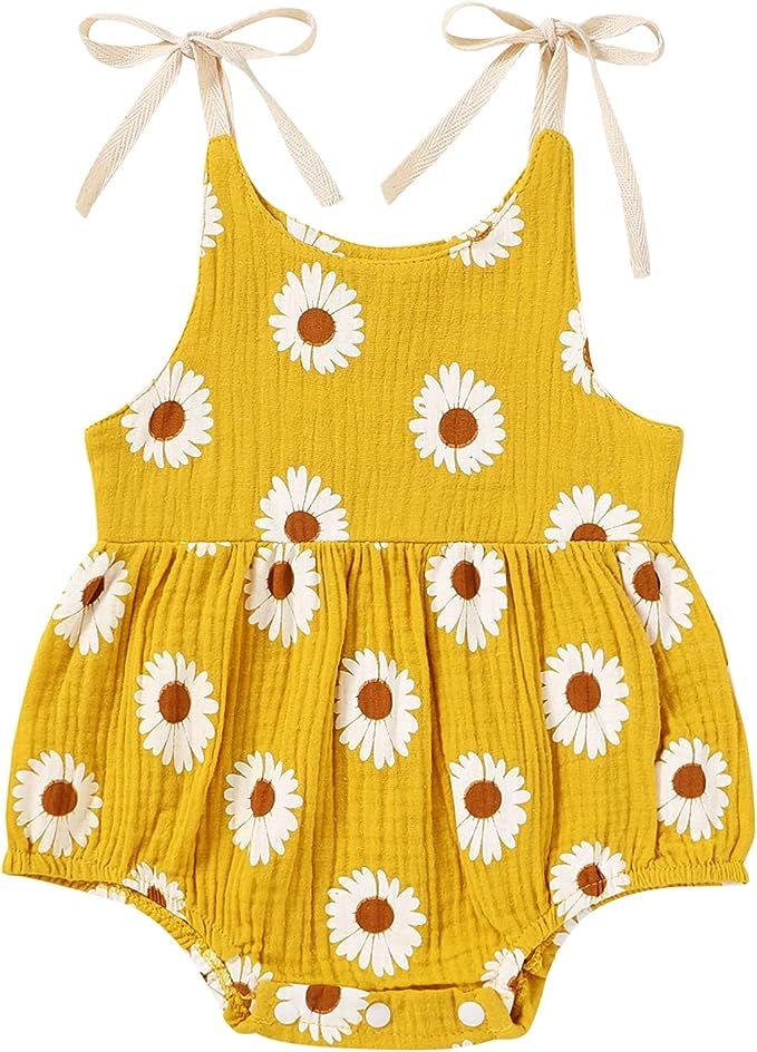 Newborn Infant Baby Girl Clothes Strap Daisy Romper Bodysuit Jumpsuit Summer Clothes | Amazon (US)
