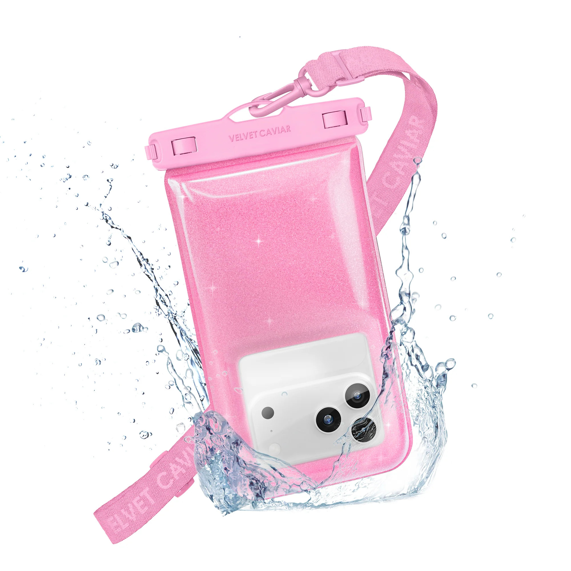 Pink Stardust Glitter Waterproof Floating Phone Pouch | Velvet Caviar