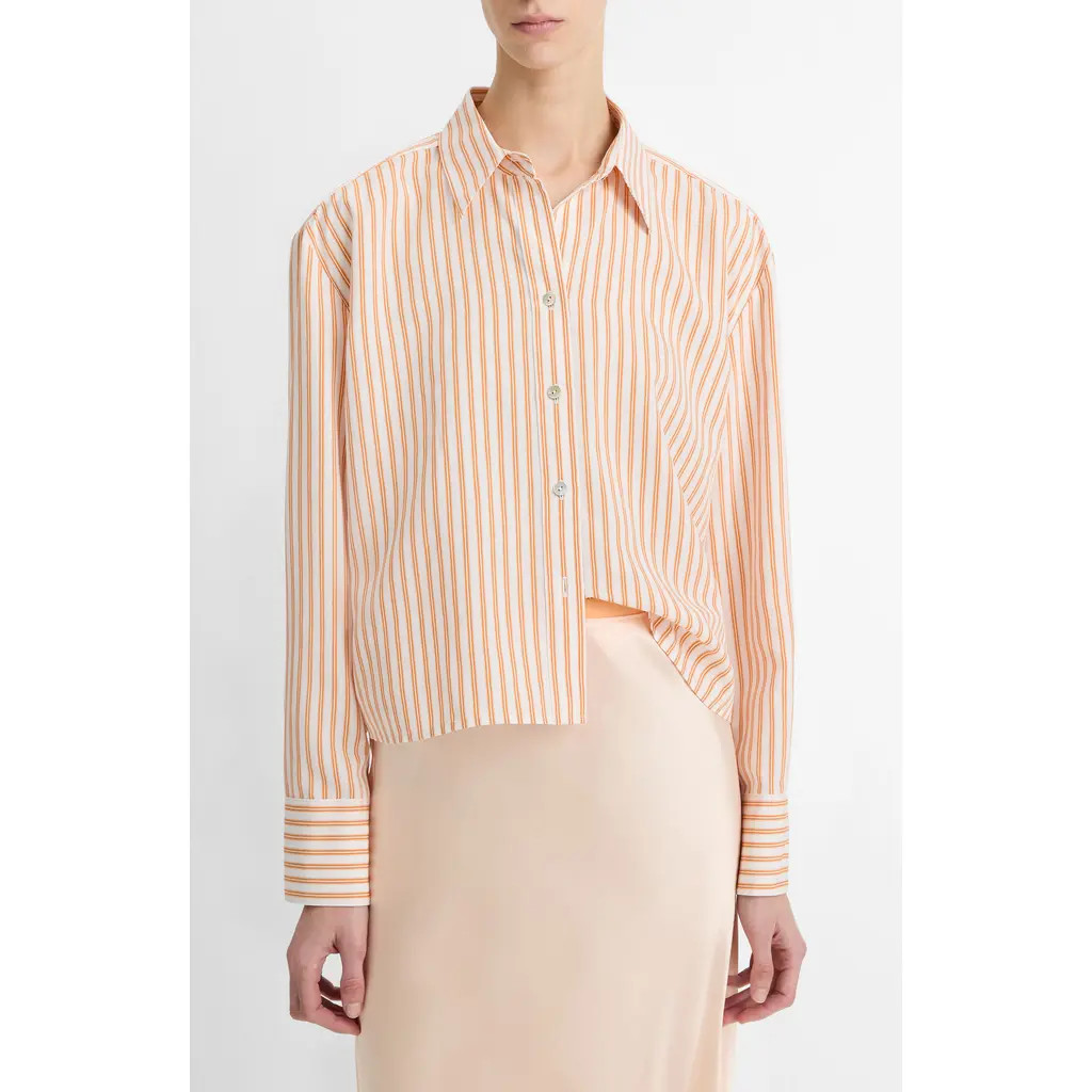Vince Till Stripe Crop Shirt in 807Mow-Marigold/Off White at Nordstrom, Size Xx-Small | Nordstrom