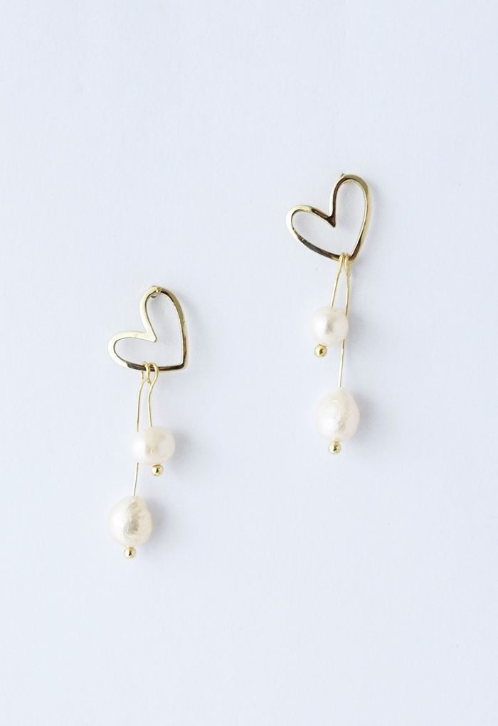 Hollow Heart Pearly Drop Earrings | Chicwish