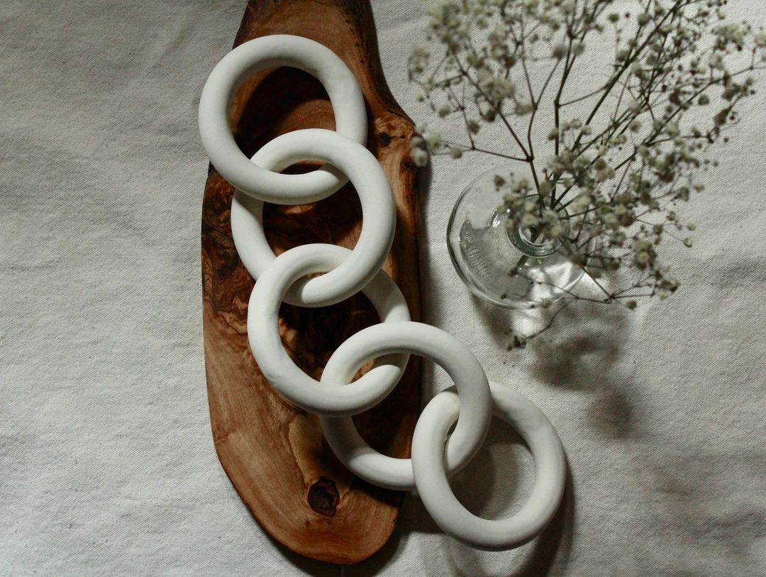 Round Clay Chain Link Decor Piece Minimalist Decorative Object Handmade Statement Piece White Cla... | Etsy (US)