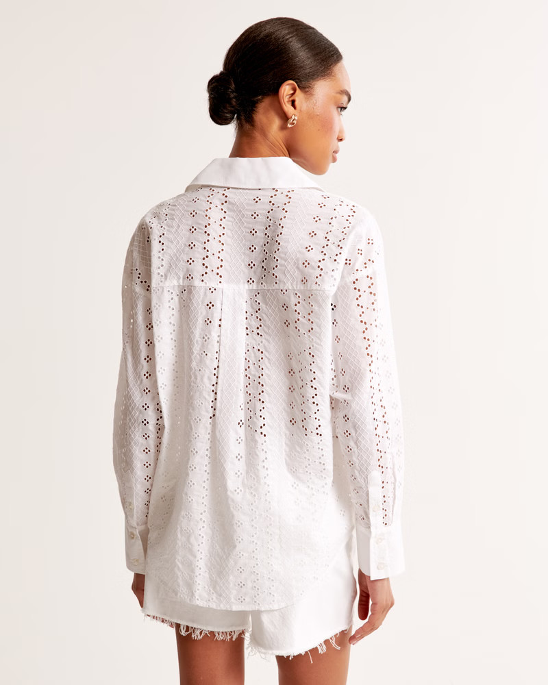 Women's Oversized Embroidered Shirt | Women's Tops | Abercrombie.com | Abercrombie & Fitch (US)