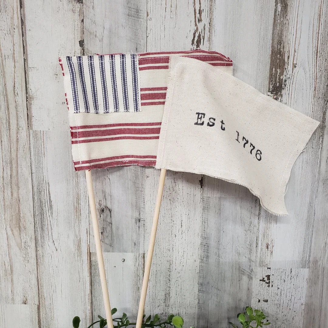 Fabric Flags / Farmhouse Cottage American Mini Flags / Old Glory Flag / Memorial Day Decor / 4th ... | Etsy (US)