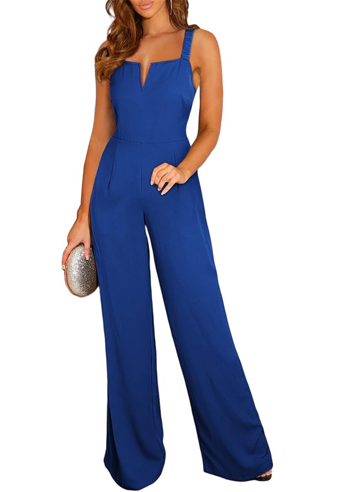 BLENCOT Sleeveless Jumpsuits For Women Dressy Casual V Neck Wide Leg Long Pants Slip Rompers Summ... | Amazon (US)